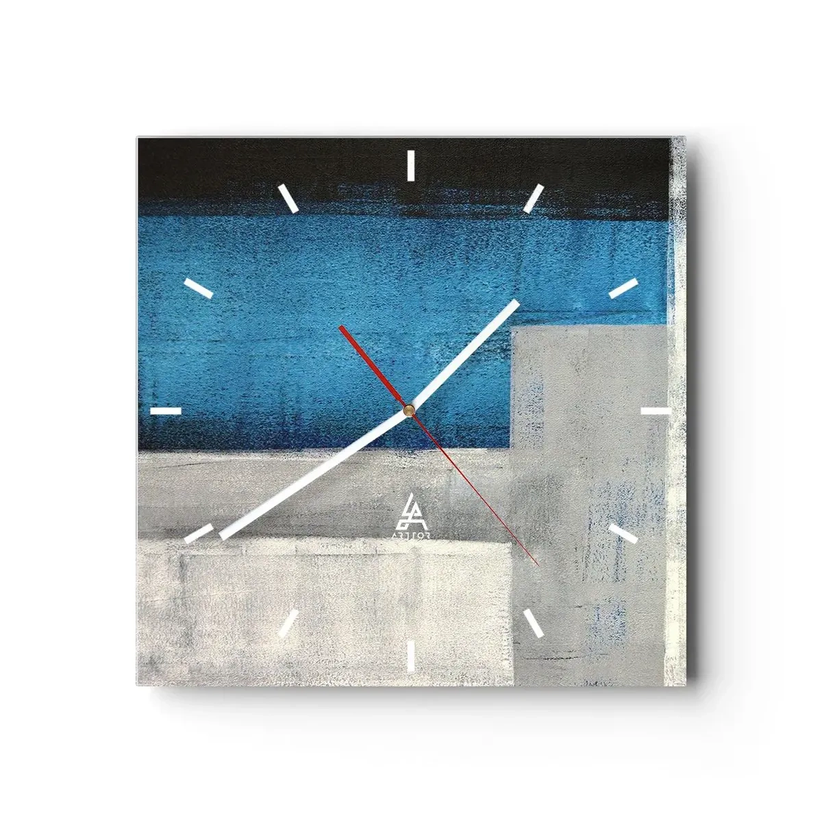 Orologio da parete - Orologio in Vetro - Una composizione astratta con sfumature di blu, grigio e bianco. - 30x30cm - Composizione poetica in grigio e blu - Decorazione murale moderna per soggiorno e camera da letto ARTTOR