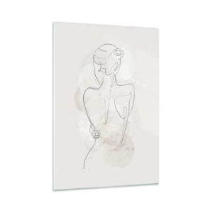 Quadro su vetro - Uno schizzo delicato di una donna su uno sfondo chiaro - 50x70cm - Come uno strumento delicato - Decorazione murale moderna per soggiorno e camera da letto ARTTOR