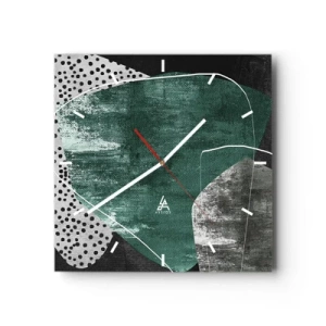 Orologio da parete - Orologio in Vetro - Composizione astratta con forme verdi e motivi a pois - 30x30cm - Astrazione colorata con petalo d'oro - Decorazione murale moderna per soggiorno e camera da letto ARTTOR