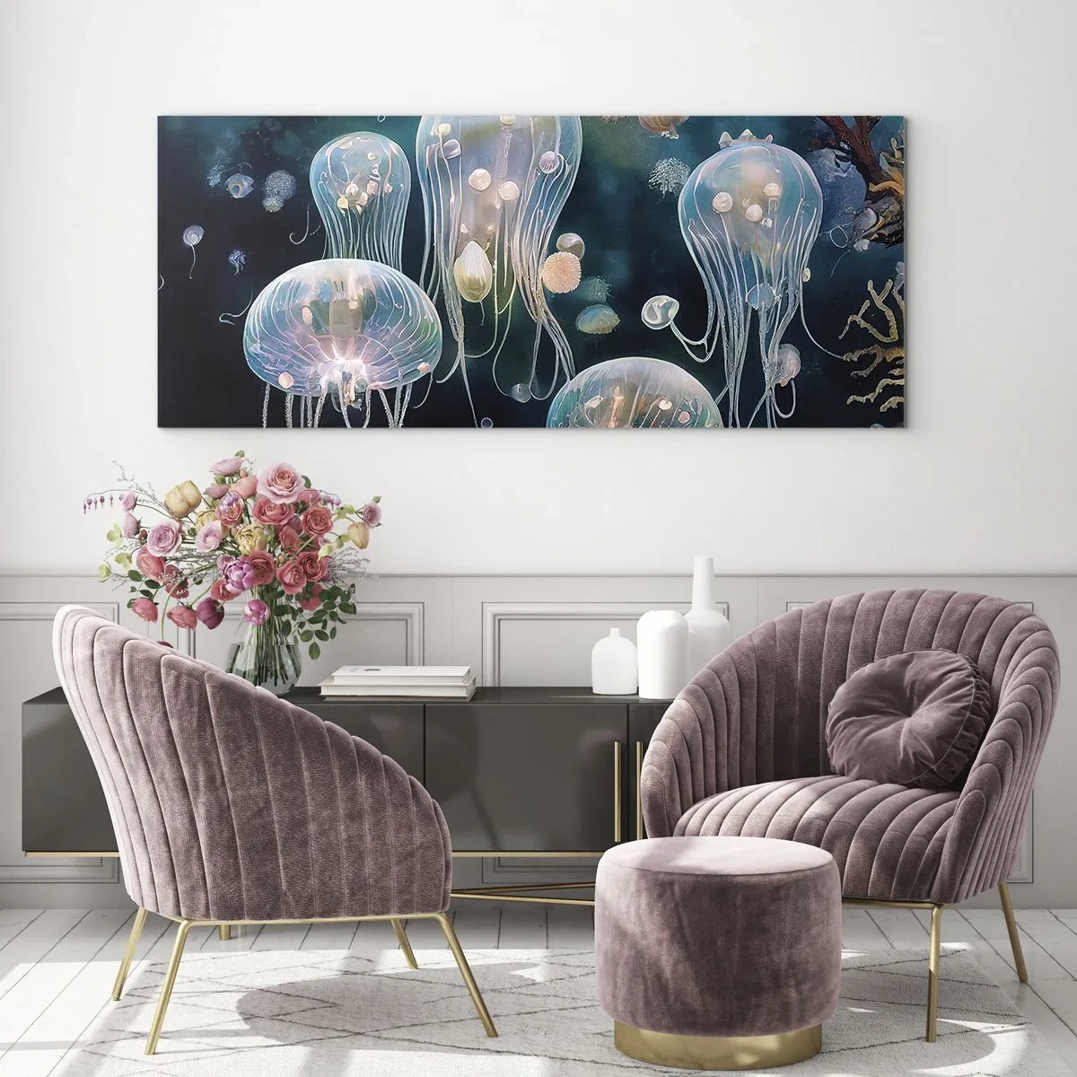 Quadro su vetro - Danza sottomarina - 90x30 cm