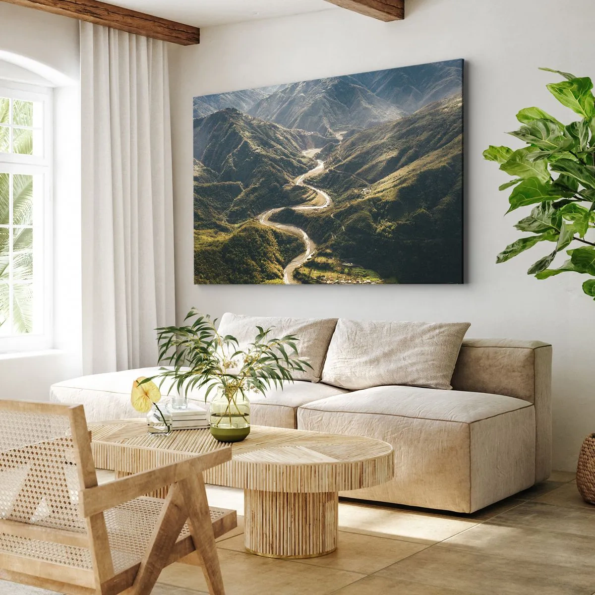 Quadro su tela - Stampe su Tela - Un paesaggio montano con una strada tortuosa tra verdi colline - 70x50cm - Direttamente dal cuore dei monti - Decorazione murale moderna per soggiorno e camera da letto ARTTOR