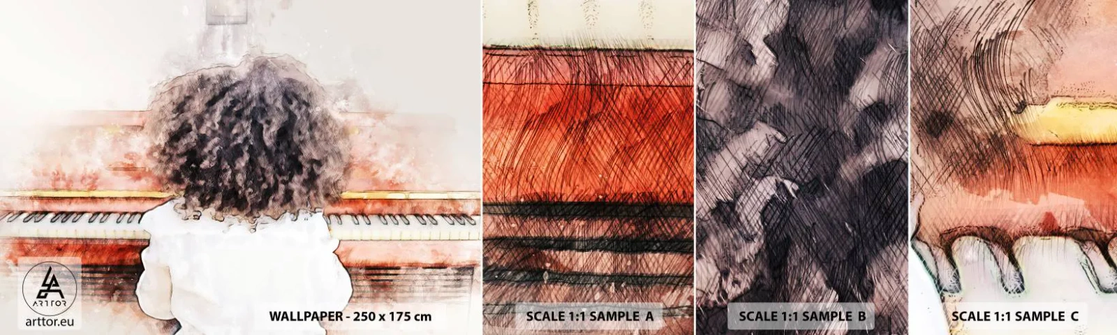 Campione Di Fotomurale Standard Eco - Nel nuovo mondo - Pianoforte, Musica, Musicista - 100x30 cm