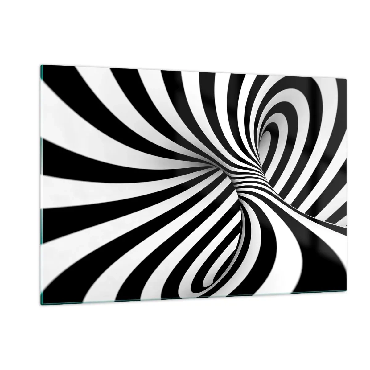 Quadro su vetro - Una spirale bianca e nera che crea un effetto spaziale dinamico. - 120x80cm - Composizione: spazio danzante - Decorazione murale moderna per soggiorno e camera da letto ARTTOR