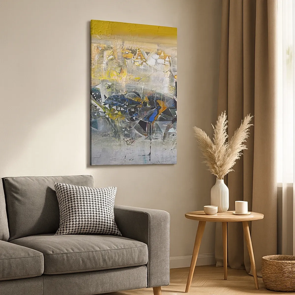 Quadro su tela - Stampe su Tela - Astrazione con tonalità dominanti di giallo e grigio - 50x70cm - Tutto andrà bene - Decorazione murale moderna per soggiorno e camera da letto ARTTOR