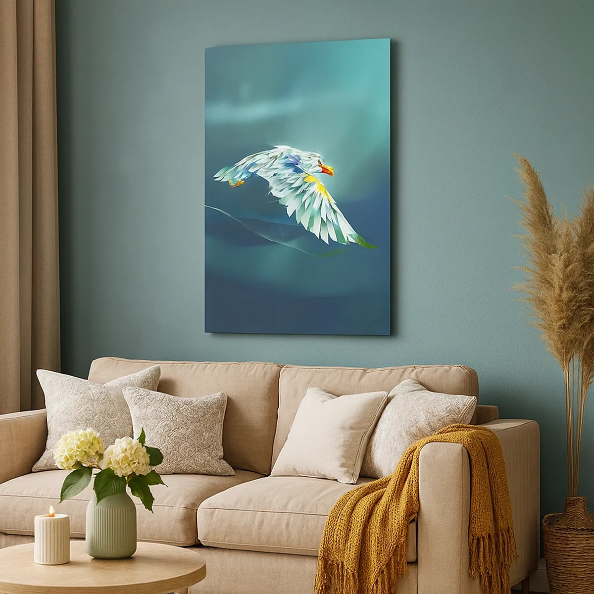 Quadro su tela - Stampe su Tela - Aquila astratta in volo contro un cielo turchese - 50x70cm - Potenza del volo dell'aquila - Decorazione murale moderna per soggiorno e camera da letto ARTTOR