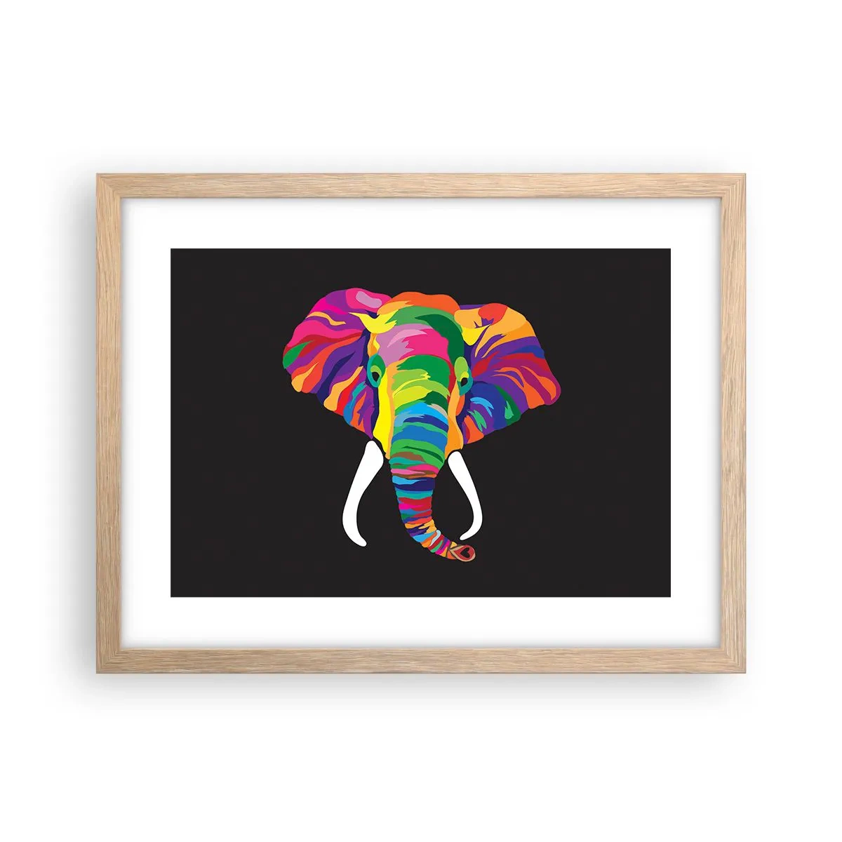 Poster in cornice rovere chiaro - L'elefante che faceva il bagno nell'arcobaleno - 40x30 cm