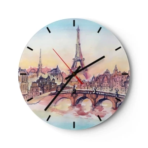 Orologio da parete - Orologio in Vetro - Vista della Torre Eiffel al tramonto - 30x30cm - L'unica città così al mondo - Decorazione murale moderna per soggiorno, cucina e camera da letto ARTTOR