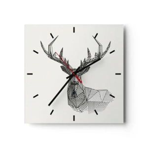 Orologio da parete - Orologio in Vetro - Immagine geometrica di un cervo in stile minimalista in bianco e nero - 30x30cm - Cervo in stile cubista - Decorazione murale moderna per soggiorno e camera da letto ARTTOR
