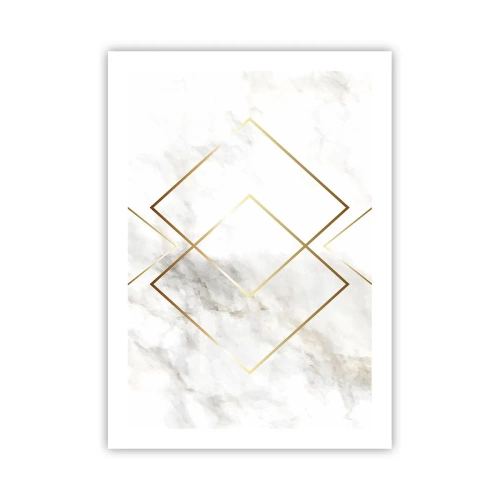 Poster - Geometria in linee dorate su sfondo di marmo - 50x70cm - Vista sull'infinito - Decorazione murale moderna per soggiorno e camera da letto ARTTOR