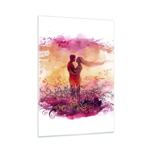 Quadro su vetro - Una coppia romantica in colori astratti e caldi - 50x70cm - Un unico cuore! Mi basta così poco... - Decorazione murale moderna per soggiorno e camera da letto ARTTOR