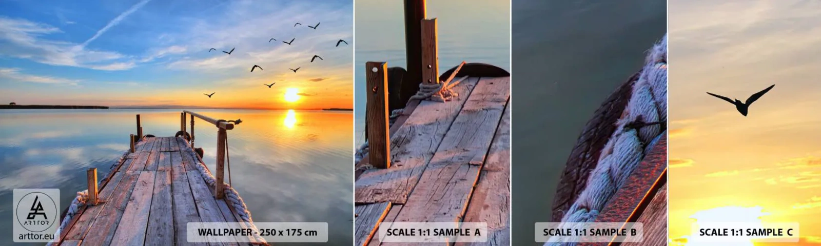 Campione di Fotomurale Adesivo Deluxe Sticker - Camminando verso il sole - Paesaggio, Lago, Ponte di Legno - 100x30 cm