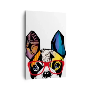 Quadro su tela - Stampe su Tela - Bulldog in un'illustrazione colorata con occhiali rossi - 80x120cm - Intellettuale - Decorazione murale moderna per soggiorno e camera da letto ARTTOR