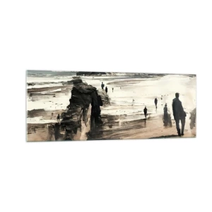 Quadro su vetro - Passeggiatori sulla spiaggia in un paesaggio tranquillo - 140x50cm - Convocati - Decorazione murale moderna per soggiorno e camera da letto ARTTOR