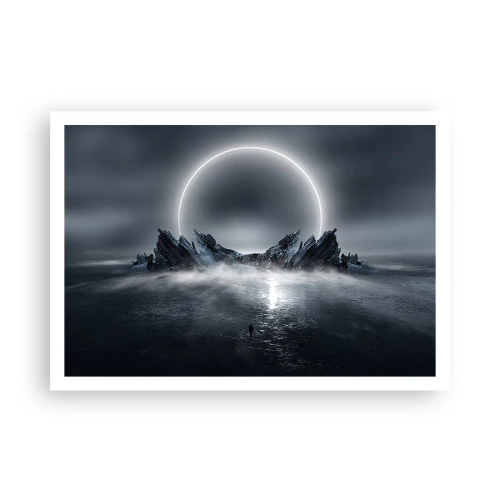 Poster - Paesaggio misterioso con un anello di luce sulle montagne - 100x70cm - La fine del racconto - Decorazione murale moderna per soggiorno e camera da letto ARTTOR