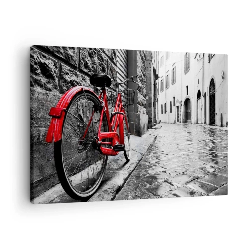Quadro su tela - Stampe su Tela - Bicicletta rossa in una strada bianca e nera - 70x50cm - La vera bellezza non invecchia - Decorazione murale moderna per soggiorno e camera da letto ARTTOR