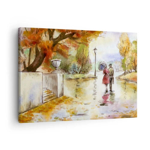 Quadro su tela - Stampe su Tela - Una passeggiata nel parco autunnale con l'ombrello - 70x50cm - Autunno romantico nel parco - Decorazione murale moderna per soggiorno e camera da letto ARTTOR