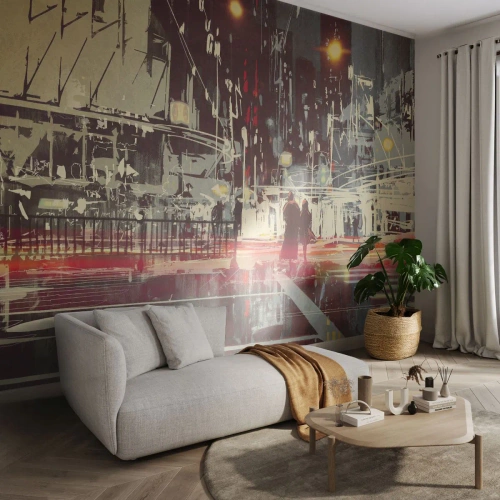 Fotomurali Autoadesivo Deluxe Sticker - Viaggio nella grande città - Città, Architettura, Vita notturna - 100x70 cm