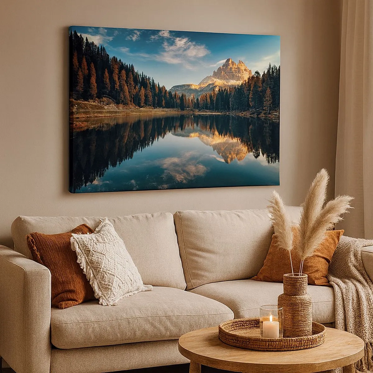 Quadro su tela - Stampe su Tela - Paesaggio montano con lago e foresta - 70x50cm - Paesaggio doppio - Decorazione murale moderna per soggiorno e camera da letto ARTTOR