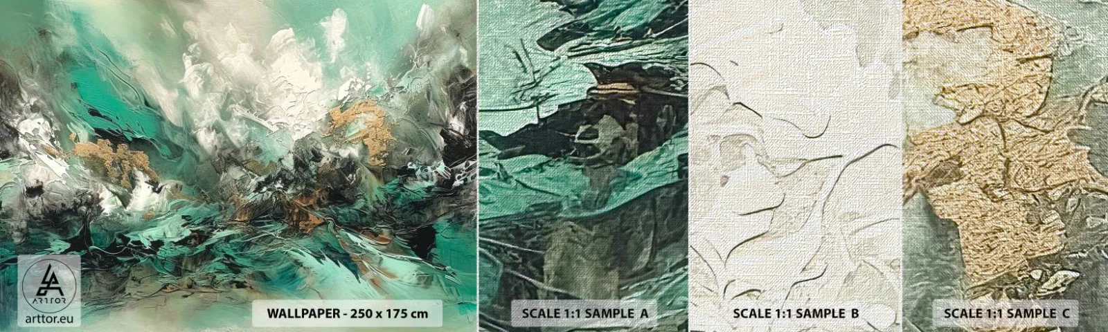 Campione di Fotomurale Premium Canvas - Frangente nero e smeraldo - Astrazione, Pezzo, Colore - 100x30 cm