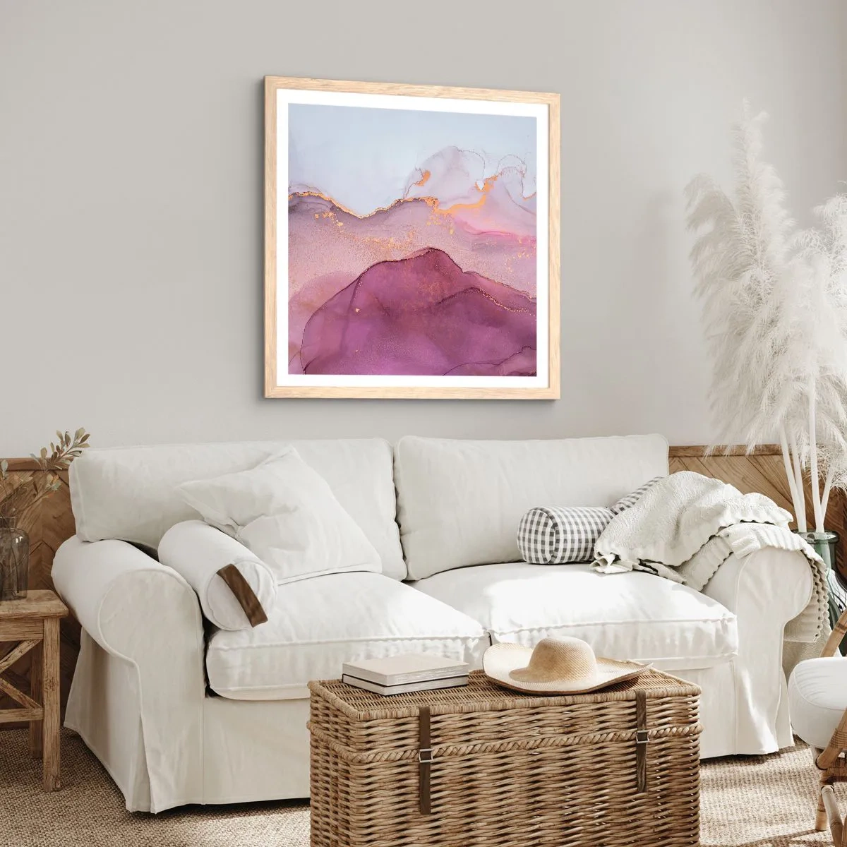 Poster in cornice rovere chiaro - Onde di lilla e viola - 40x40 cm