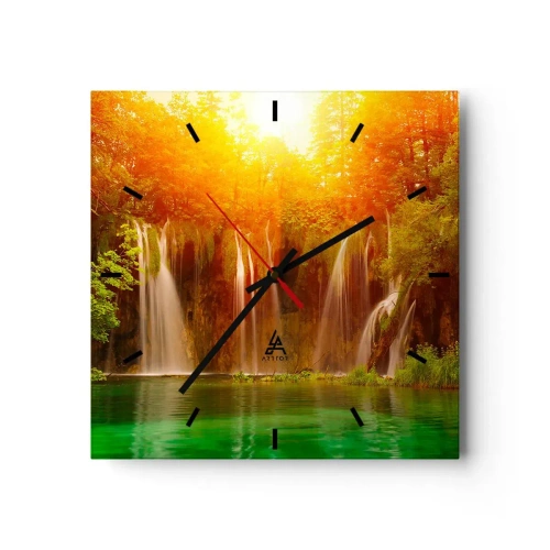 Orologio da parete - Orologio in Vetro - Cascate immerse nel verde al chiarore del sole al tramonto - 30x30cm - Al sole e all'ombra - Decorazione murale moderna per soggiorno e camera da letto ARTTOR
