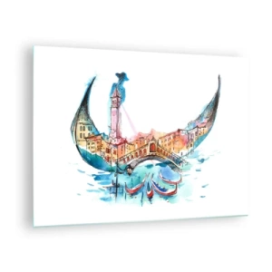Quadro su vetro - Panorama acquerello di Venezia a forma di maschera - 70x50cm - Navighiamo dentro la città - Decorazione murale moderna per soggiorno e camera da letto ARTTOR
