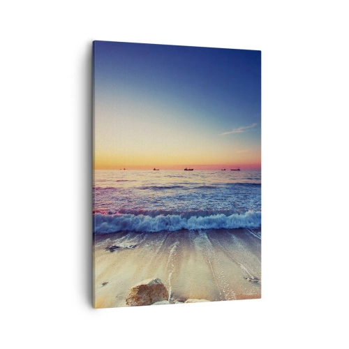 Quadro su tela - Stampe su Tela - Tramonto su un mare calmo con onde - 50x70cm - Cosa c'è dietro l'orizzonte? - Decorazione murale moderna per soggiorno e camera da letto ARTTOR