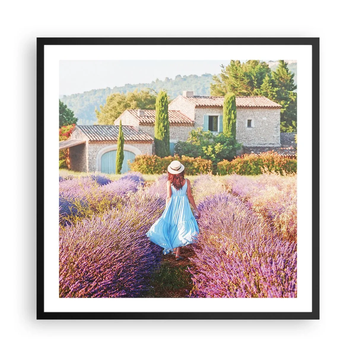 Poster in cornice nera - La ragazza nella lavanda - 60x60 cm