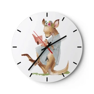 Orologio da parete - Orologio in Vetro - Una mamma canguro legge un libro con il suo cucciolo in grembo - 30x30cm - Mamma, leggimi - Decorazione murale moderna per soggiorno, cucina e camera da letto ARTTOR