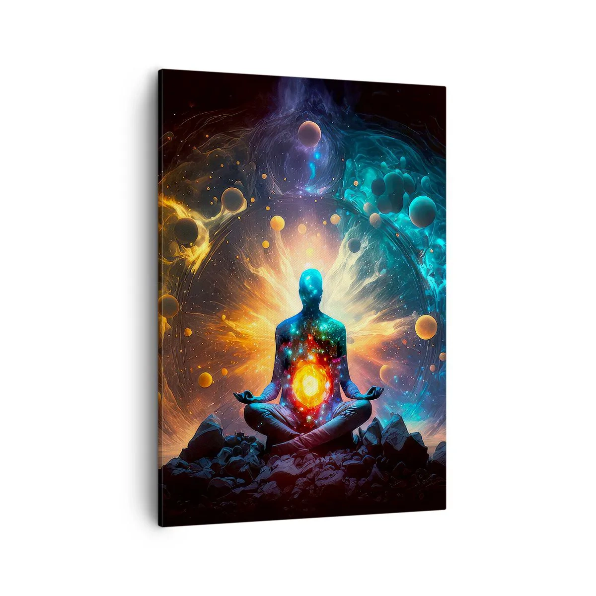 Quadro su tela - Stampe su Tela - Una figura in meditazione circondata da un'aura cosmica - 50x70cm - Pace cosmica - Decorazione murale moderna per soggiorno e camera da letto ARTTOR