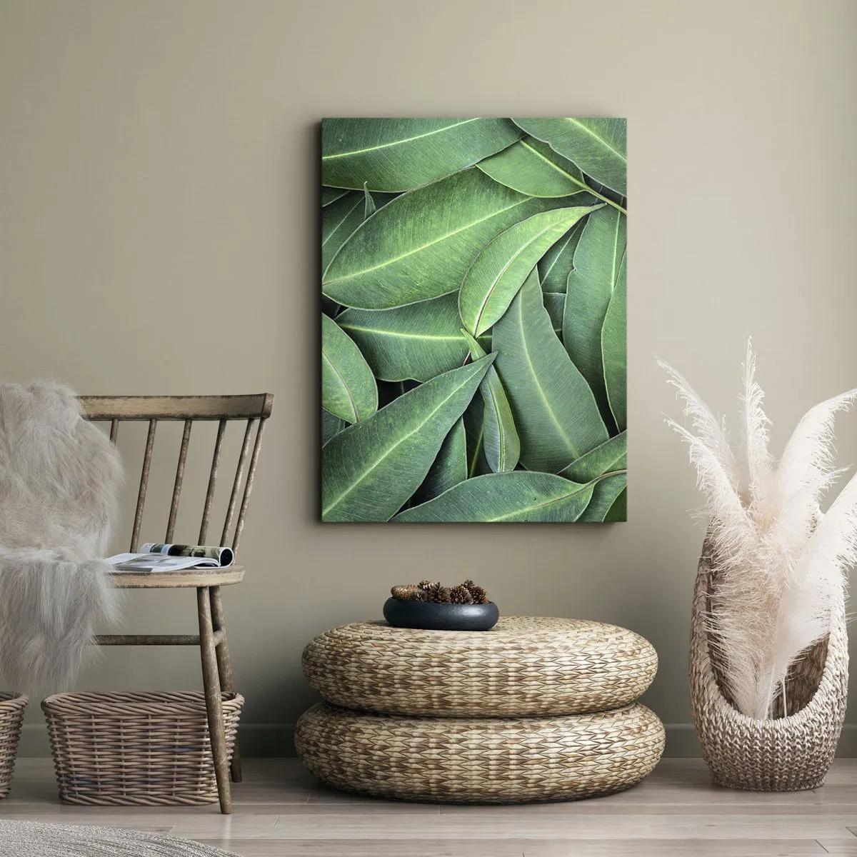 Quadro su tela - Stampe su Tela - Primo piano di foglie verdi che creano un motivo naturale - 50x70cm - Succosi e freschi - Decorazione murale moderna per soggiorno e camera da letto ARTTOR