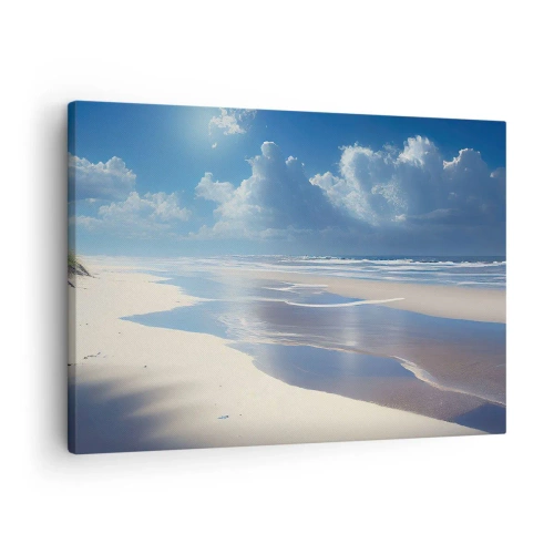 Quadro su tela - Stampe su Tela - Una spiaggia sabbiosa con onde sotto un cielo azzurro - 70x50cm - Vacanze in paradiso - Decorazione murale moderna per soggiorno e camera da letto ARTTOR