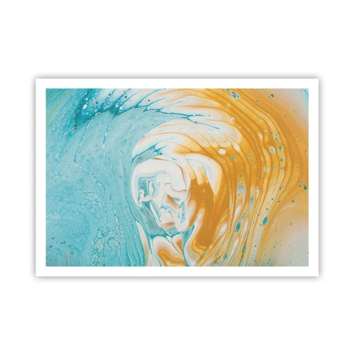 Poster - Onde astratte nei toni del blu e dell'oro su tela - 100x70cm - Vortice pastello - Decorazione murale moderna per soggiorno e camera da letto ARTTOR