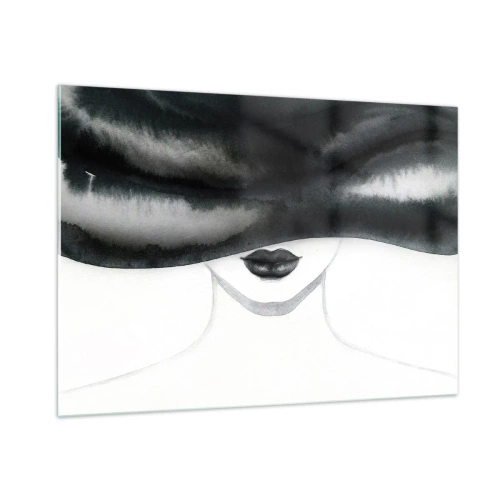 Quadro su vetro - Volto misterioso con occhi coperti in acquerello bianco e nero - 100x70cm - Il segreto dei sensi - Decorazione murale moderna per soggiorno e camera da letto ARTTOR