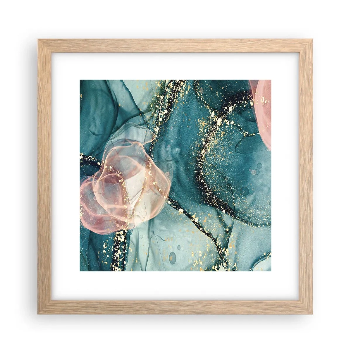 Poster in cornice rovere chiaro - Blu di seta, rosa di tulle - 30x30 cm
