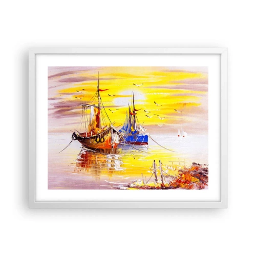 Poster in cornice bianca - Meritato riposo nel porto - 50x40 cm