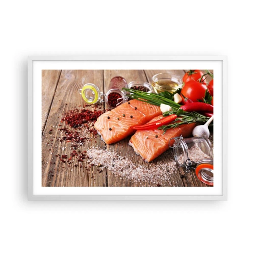 Poster in cornice bianca - Avventura norvegese in cucina - 70x50 cm