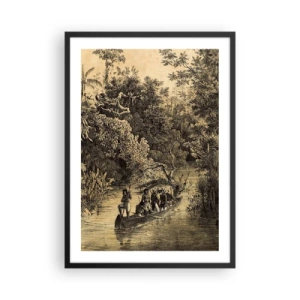Poster in cornice nera - Un'incisione di una foresta tropicale e di una barca su un fiume - 50x70cm - Viaggio alla fonte - Decorazione murale moderna per soggiorno e camera da letto ARTTOR