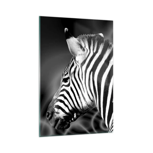 Quadro su vetro - Ritratto in bianco e nero di una zebra su uno sfondo di motivi astratti. - 80x120cm - Il bianco è bianco, il nero è nero - Decorazione murale moderna per soggiorno e camera da letto ARTTOR