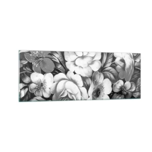 Quadro su vetro - Fiori bianchi e neri in una composizione classica ed elegante - 140x50cm - Belli anche in grigio - Decorazione murale moderna per soggiorno e camera da letto ARTTOR