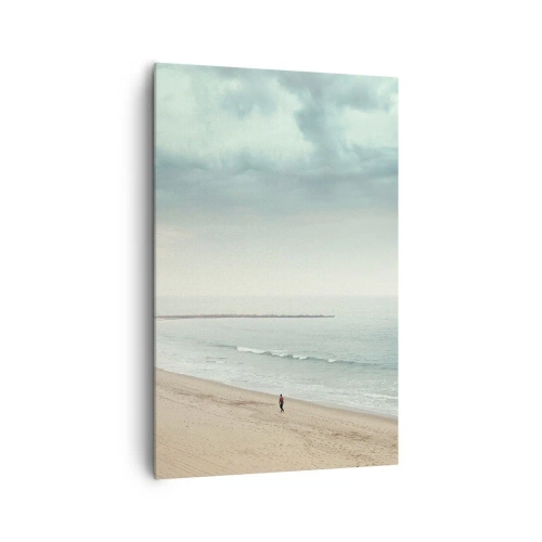 Quadro su tela - Stampe su Tela - Una figura solitaria su una spiaggia deserta in riva al mare calmo - 80x120cm - Cercando la pace - Decorazione murale moderna per soggiorno e camera da letto ARTTOR