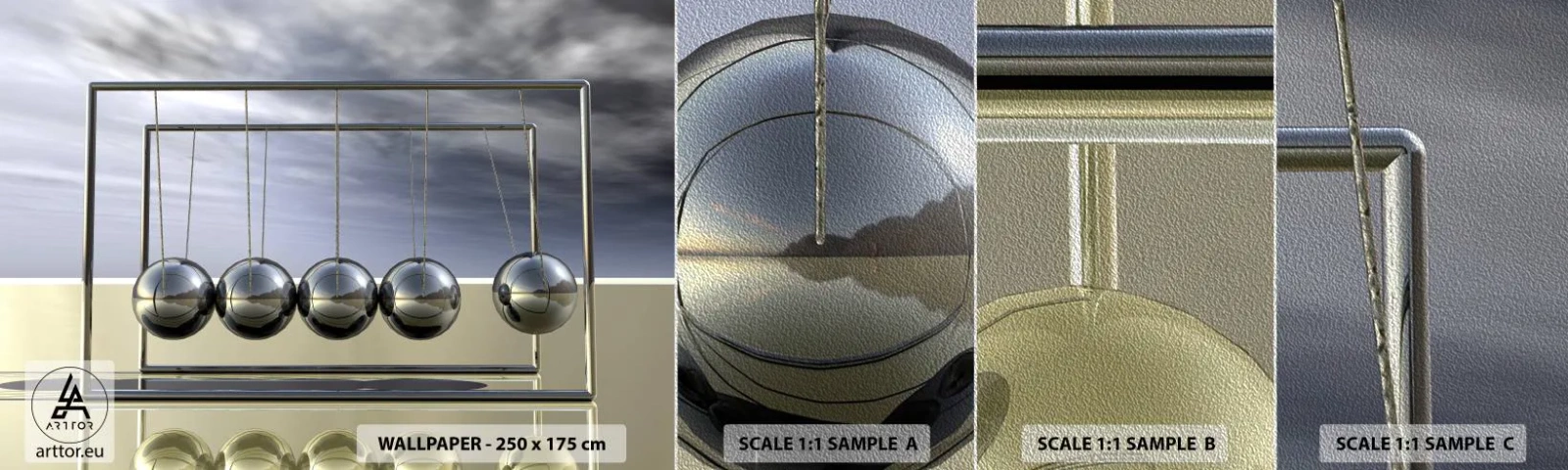 Campione di Fotomurale Premium Sand - Energia del mondo - Il pendolo di Newton, Fisica, Astrazione - 100x30 cm