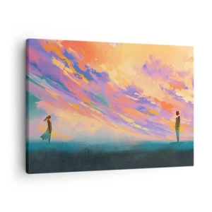 Quadro su tela - Stampe su Tela - Una scena dinamica con figure contro un cielo colorato al tramonto - 70x50cm - Forza di attrazione - Decorazione murale moderna per soggiorno e camera da letto ARTTOR
