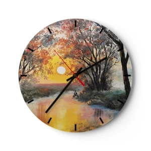 Orologio da parete - Orologio in Vetro - Tramonto sul fiume tra alberi colorati - 30x30cm - Atmosfera autunnale - Decorazione murale moderna per soggiorno, cucina e camera da letto ARTTOR