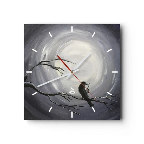 Orologio da parete - Orologio in Vetro - Uccello nero su un ramo al chiaro di luna - 30x30cm - Chiave di una notte misteriosa - Decorazione murale moderna per soggiorno e camera da letto ARTTOR