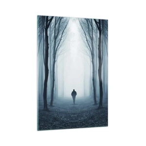 Quadro su vetro - Una figura che cammina tra gli alberi in una foresta nebbiosa - 80x120cm - E tutto è semplice e chiaro - Decorazione murale moderna per soggiorno e camera da letto ARTTOR