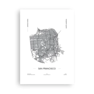 Poster - Una mappa minimalista di San Francisco in bianco e nero. - 50x70cm - Anatomia di San Francisco - Decorazione murale moderna per soggiorno e camera da letto ARTTOR
