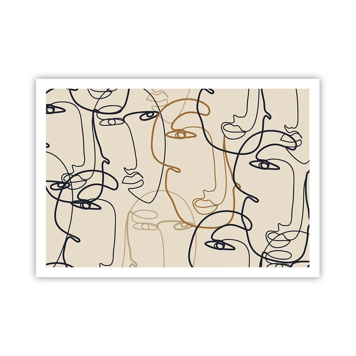 Poster - Volti minimalisti in stile line art su sfondo chiaro - 100x70cm - Ritratto multiplo - Decorazione murale moderna per soggiorno e camera da letto ARTTOR