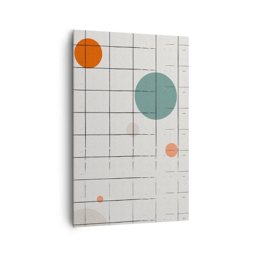 Quadro su tela - Stampe su Tela - Cerchi colorati astratti su uno sfondo a griglia geometrica - 80x120cm - Prigionieri. Noi o loro? - Decorazione murale moderna per soggiorno e camera da letto ARTTOR