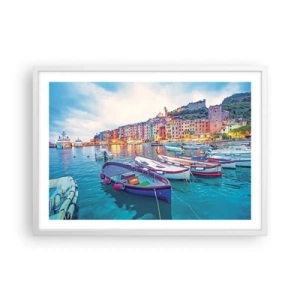 Poster in cornice bianca - Sera colorata nel porto - 70x50 cm